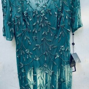 Adrianna Papell Teal Embellished Prom Dress